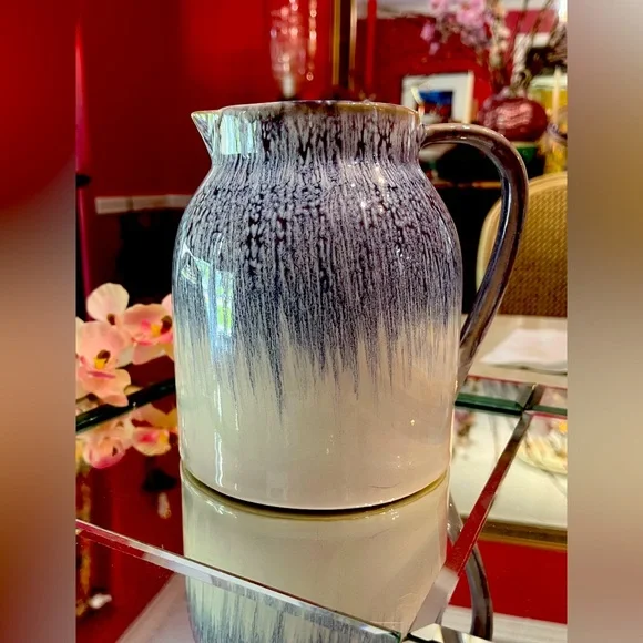 Teleflora Purple-Blue Drip Glazed Ceramic White Pitcher Vase Flower Art Pottery - Picture 4 of 13